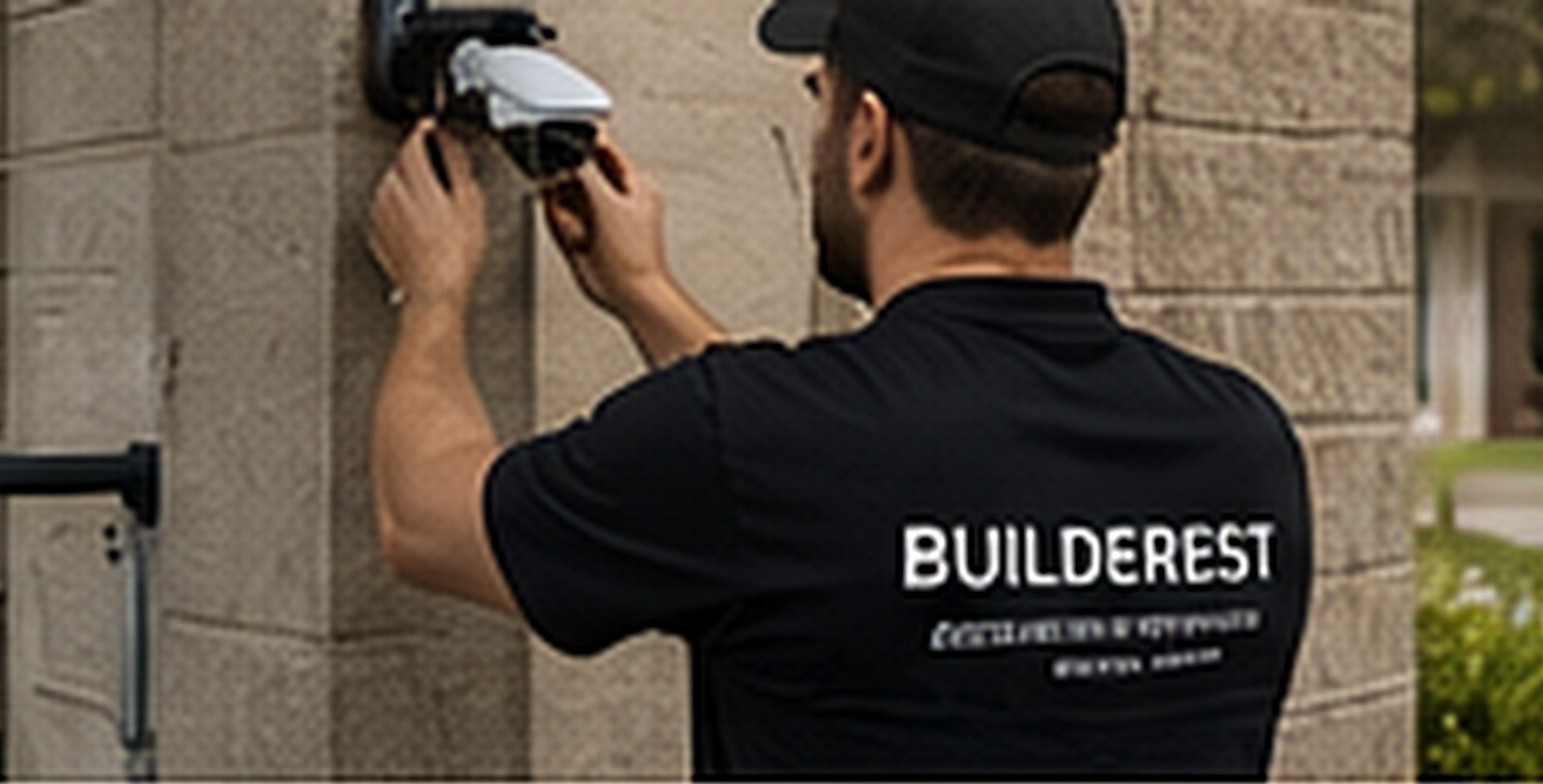 Builderest technician installing a security camera